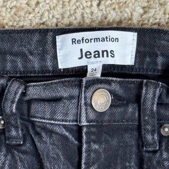 Reformation Jeans Womens Charcoal Black Cynthia High Rise Straight Classic Sz 24 - Picture 3 of 8